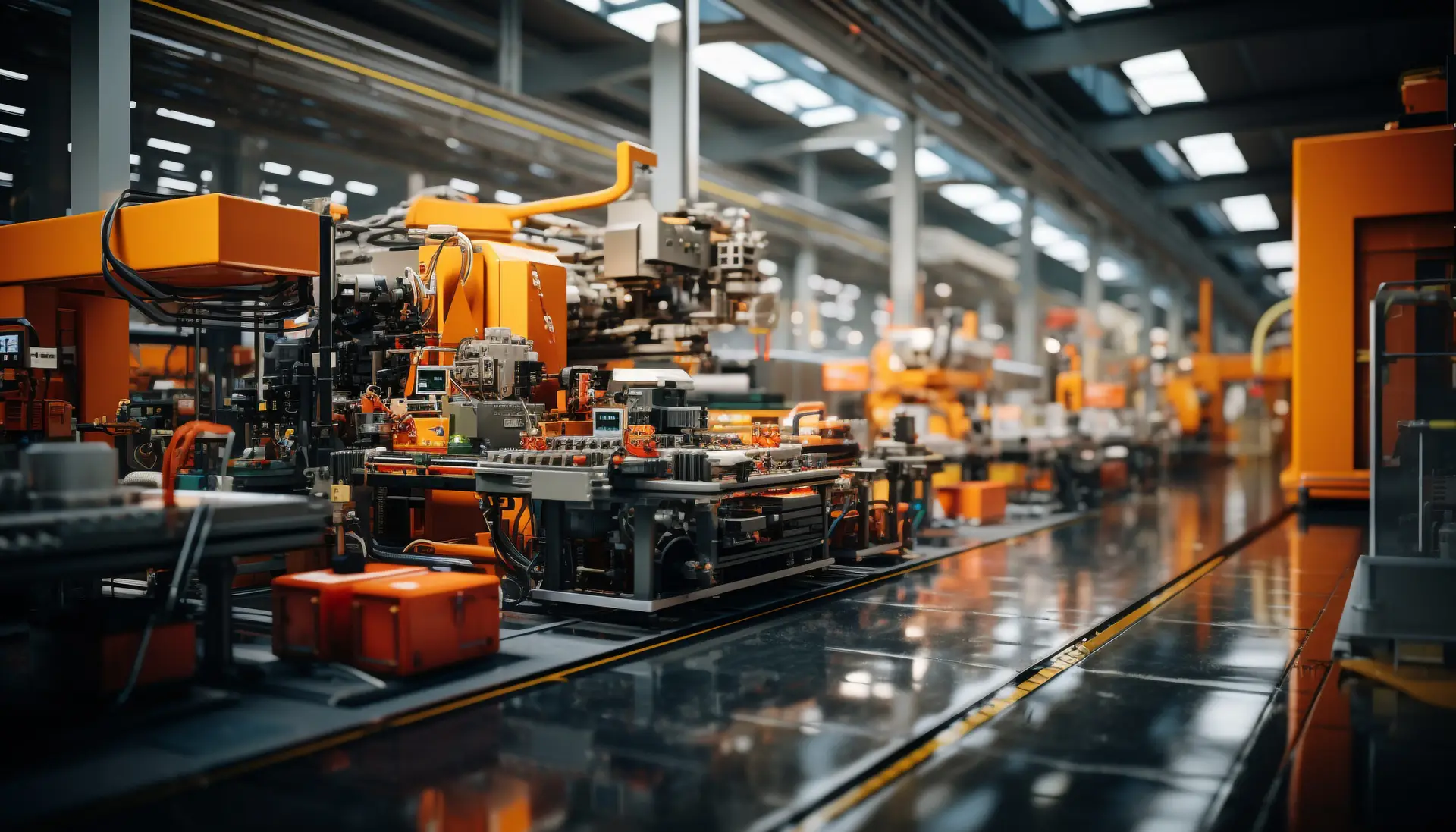 Working metal industry factory machinery, automated production line, robotic arm generated by artificial intelligence