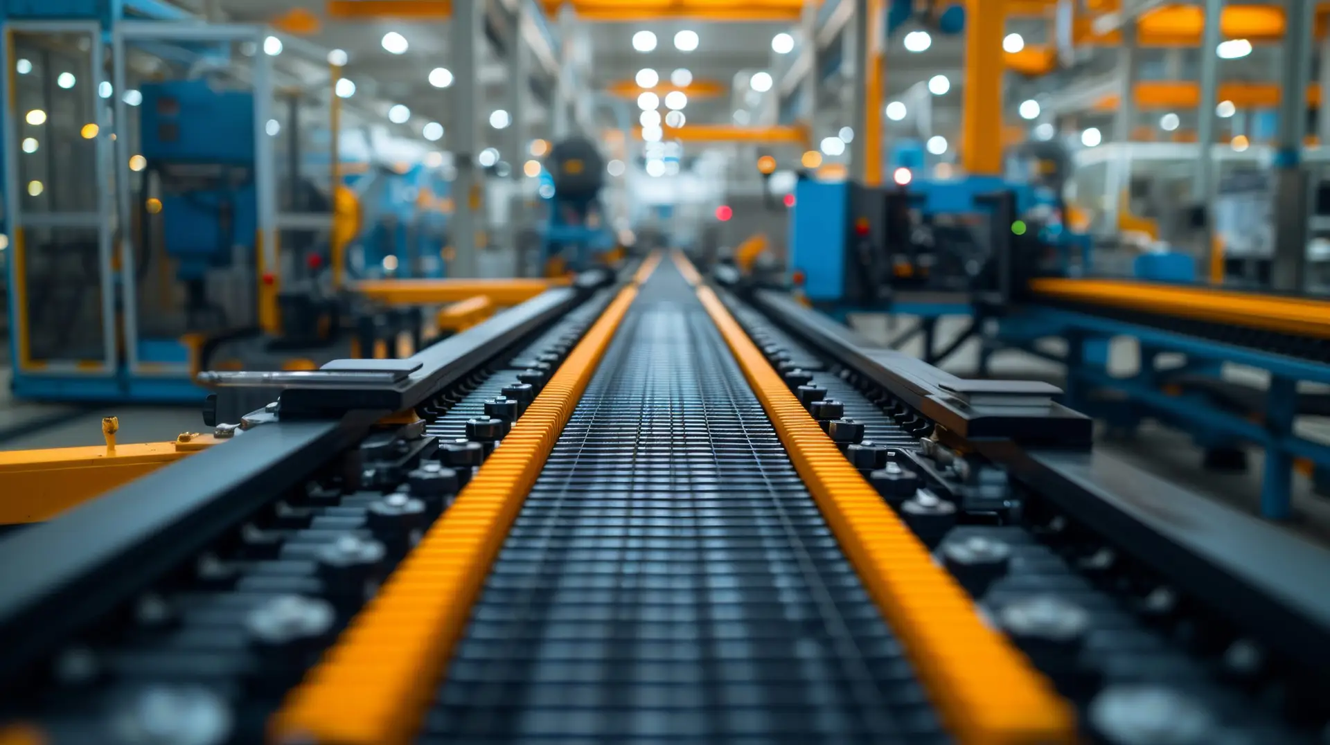 An assembly line in motion, illustrating the precision and efficiency of modern manufacturing